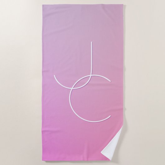 Moderne 2 überlappende Initialen | Rosa Ombre Strandtuch (Vorderseite)