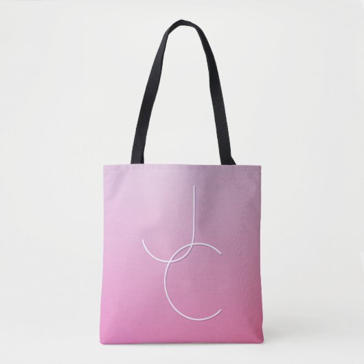 Moderne 2 überlappende Initialen | Rosa Ombre Tasche (Vorderseite)