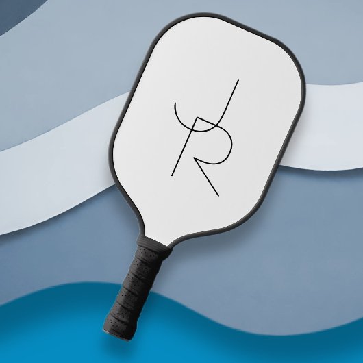 Moderne 2 überlappende Initialen | Schwarz auf Wei Pickleball Schläger