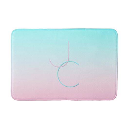 Moderne 2 überlappende Initialen | Türkis Pink Badematte (Vorderseite)