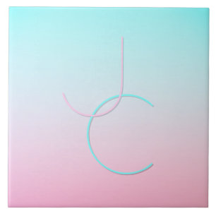 Moderne 2 überlappende Initialen Türkis Pink Fliese