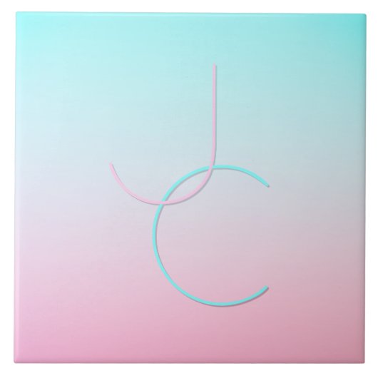 Moderne 2 überlappende Initialen | Türkis Pink Fliese (Vorderseite)