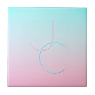 Moderne 2 überlappende Initialen Türkis Pink Fliese