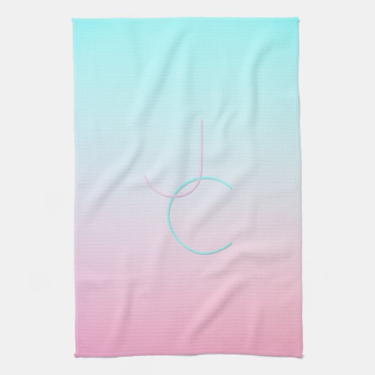 Moderne 2 überlappende Initialen | Türkis Pink Geschirrtuch (Vertikal)