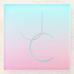 Moderne 2 überlappende Initialen   Türkis Pink Glasuntersetzer