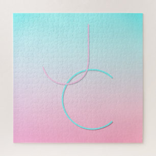 Moderne 2 überlappende Initialen Türkis Pink Puzzle