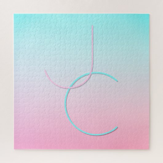 Moderne 2 überlappende Initialen | Türkis Pink Puzzle (Vertikal)
