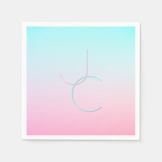 Moderne 2 überlappende Initialen | Türkis Pink Serviette (Vorderseite)