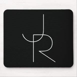 Moderne 2 überlappende Initialen Weiß auf Schwar Mousepad