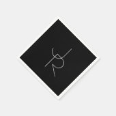 Moderne 2 überlappende Initialen | Weiß auf Schwar Serviette (Ecke)