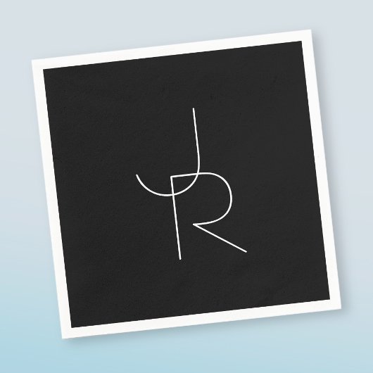 Moderne 2 überlappende Initialen | Weiß auf Schwar Serviette