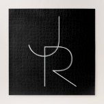 Moderne 2 Überschneidungen | Weiß auf Schwarz Puzzle<br><div class="desc">Moderne überlappende Initialen.</div>