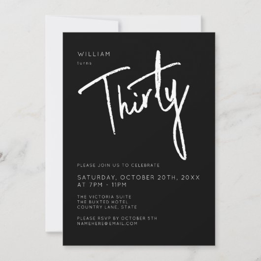 Moderne 30. Dreißigste Geburtstagsfeier Einladung (Vorderseite)