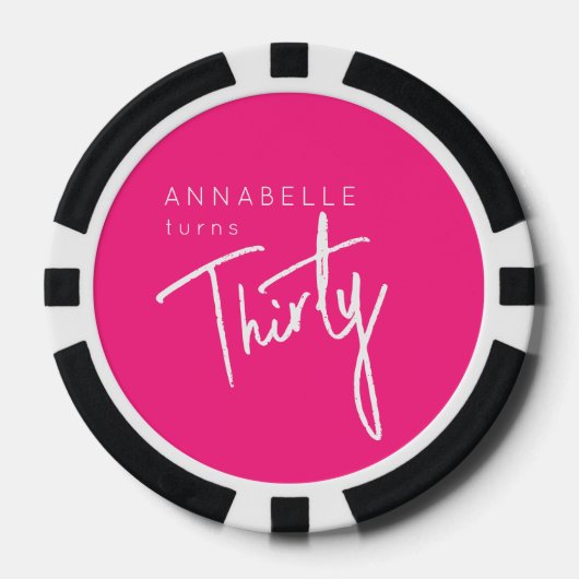 Moderne 30. Dreißigste Geburtstagsparty pink Pokerchips (Vorderseite)
