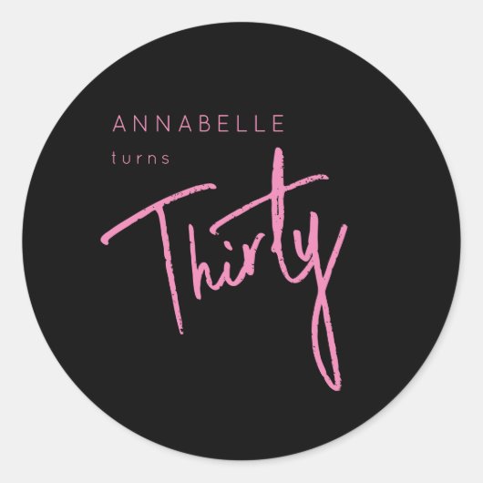 Moderne 30. Dreißigste Geburtstagsparty Runder Aufkleber (Vorderseite)