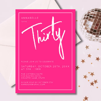 Moderne 30. Dreißigste Pink Geburtstagsparty Einladung