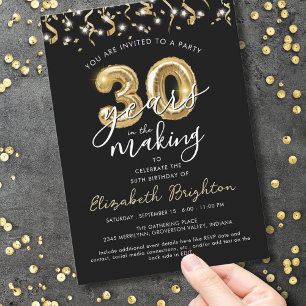 Moderne 30. Geburtstag Script Balloon Streamers Einladung