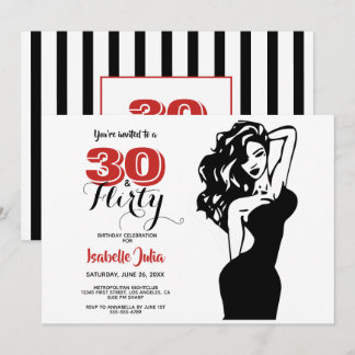 Moderne 30 & KOKETT 30. Geburtstag Schwarz & Rot Einladung
