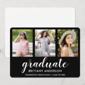 Moderne 3-Foto-Abschluss-Ankündigungskarte Ankündigung (Vorne/Hinten)