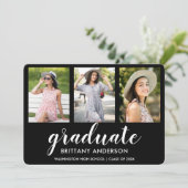 Moderne 3-Foto-Abschluss-Ankündigungskarte Ankündigung (Stehend Vorderseite)