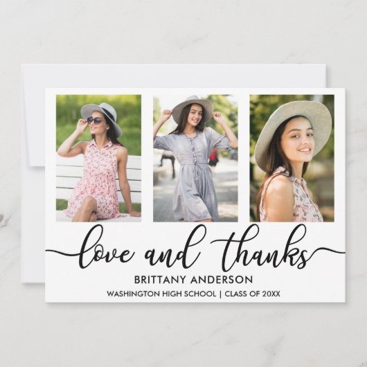 Moderne 3-Foto-Abschluss-Liebe und dank W Ankündigung (Vorderseite)