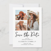 Moderne 3-Foto-Abschlussfeier Save The Date (Vorderseite)