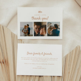 Moderne 3-Foto-Beige Blumenzange Dankeskarte