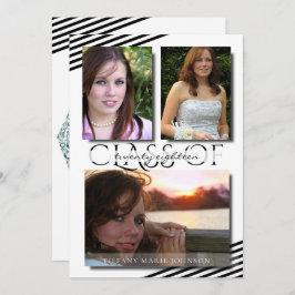 Moderne 3 Foto Black Stripes Graduierungsparty Einladung