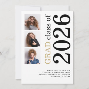 Moderne 3-Foto-Bold 2026 Abschlussfeier Save The Date