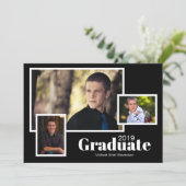 Moderne 3-Foto Classic Black Graduation Party Einladung (Stehend Vorderseite)