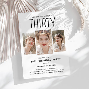 Moderne 3-Foto-Collage 30. Geburtstagsfeier Einladung
