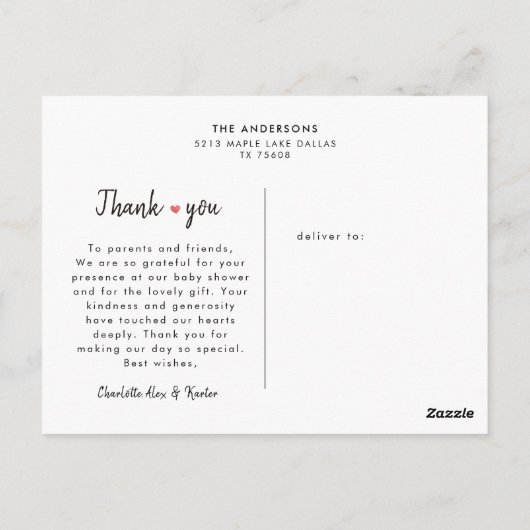 Moderne 3 Foto Collage Baby Dusche Postkarte (Rückseite)