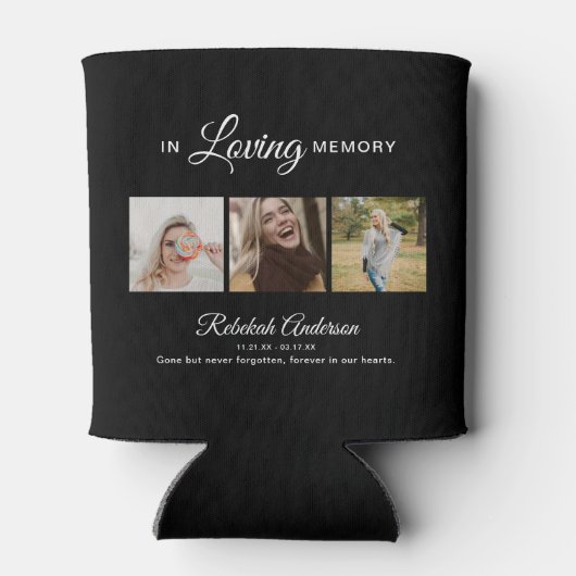 Moderne 3 Foto Collage Beerdigung Dosenkühler (Rückseite)