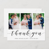 Moderne 3 Foto Collage Black Script Hochzeit Postkarte (Vorne/Hinten)