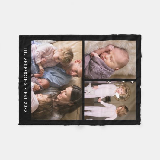 Moderne 3-Foto Collage Editable Farbe Fleecedecke (Vorderseite (Horizontal))
