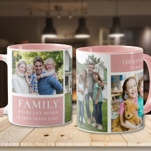 Moderne 3-Foto-Collage Familienliebe-Zitat Rosa  Tasse