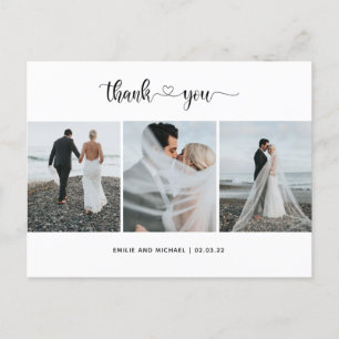 Moderne 3 Foto Collage Hochzeit danke Karte