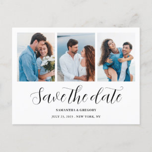 Moderne 3-Foto-Collage Save The Date Hochzeit  Ankündigungspostkarte