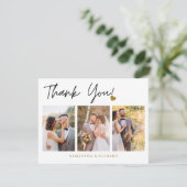 Moderne 3 Foto Collage Wedding Dankeskarte (Stehend Vorderseite)