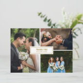 Moderne 3 Foto Collage Wedding Dankeskarte (Stehend Vorderseite)