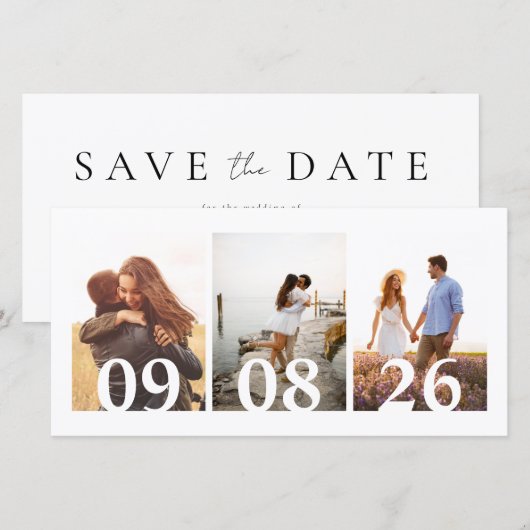 Moderne 3 Foto Collage Wedding Save The Date (Vorne/Hinten)