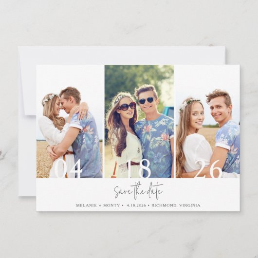 Moderne 3 Foto Collage Wedding Save The Date (Vorderseite)