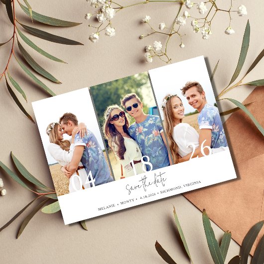 Moderne 3 Foto Collage Wedding Save The Date