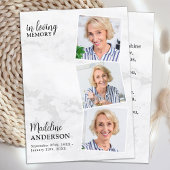 Moderne 3-Foto Gedenkkarte Beerdigungskarte Marmor Telefonnummerkarte