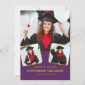 Moderne 3 Foto Glückwunsch zu Grad 2023 Gelb Lila Ankündigung (Vorderseite)