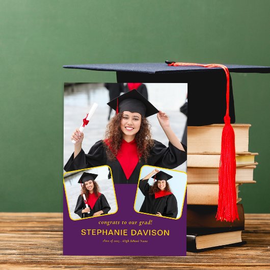 Moderne 3 Foto Glückwunsch zu Grad 2023 Gelb Lila Ankündigung