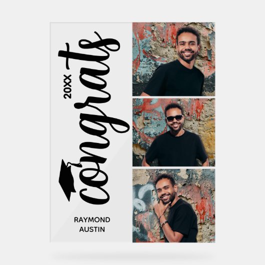 Moderne 3-Foto-Graduierungspartei Acrylschild (Vorderseite)