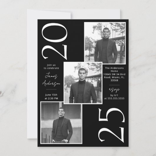 Moderne 3-Foto-Graduierungspartei Einladung (Vorderseite)