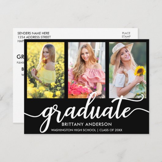 Moderne 3-Foto-Graduierungsparty Einladung B (Vorne/Hinten)