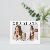 Moderne 3-Foto-Graduierungsparty Einladung Postkarte (Stehend Vorderseite)